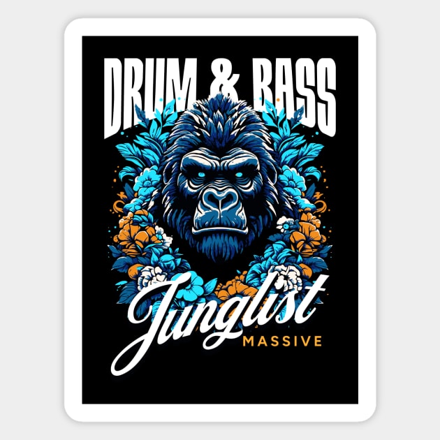 DRUM AND BASS  - Junglist Gorilla Massive  (white/blue/orange) Magnet by DISCOTHREADZ 